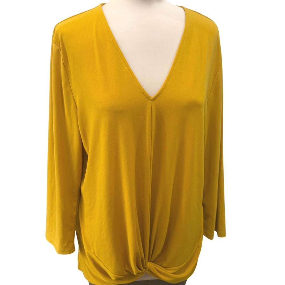 INC International Concepts XL Mustard Gold Twist Front Blouse NWT V Neck Stretch